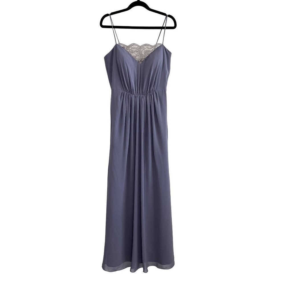 JENNY YOO Charcoal Gray Evening Maxi Dress with Spaghetti Straps Size 10